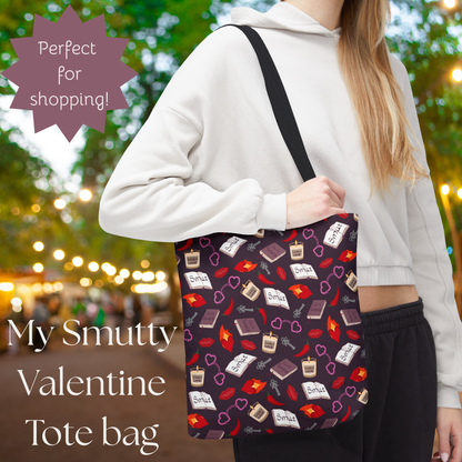 My Smutty Valentine Tote Bag, Dark Romance Book Lover Gift, Forbidden Love Handbag, Heart Handcuff Purse, Spicy Lips Plum Shoulder Bag