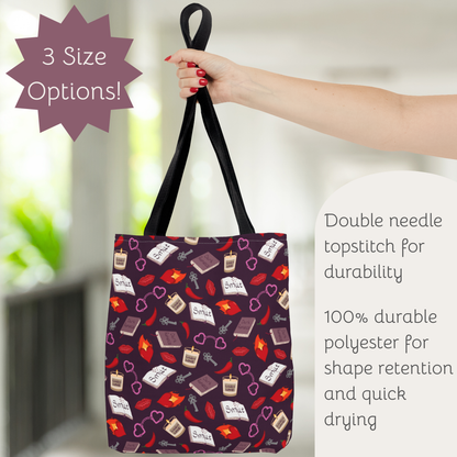My Smutty Valentine Tote Bag, Dark Romance Book Lover Gift, Forbidden Love Handbag, Heart Handcuff Purse, Spicy Lips Plum Shoulder Bag