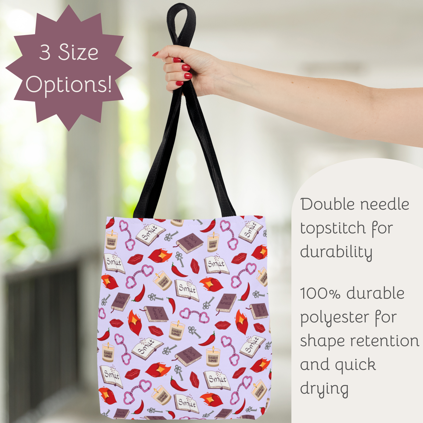 My Smutty Valentine Tote Bag, Dark Romance Book Lover Gift, Forbidden Love Handbag, Heart Handcuff Purse, Spicy Lips Shoulder Bag