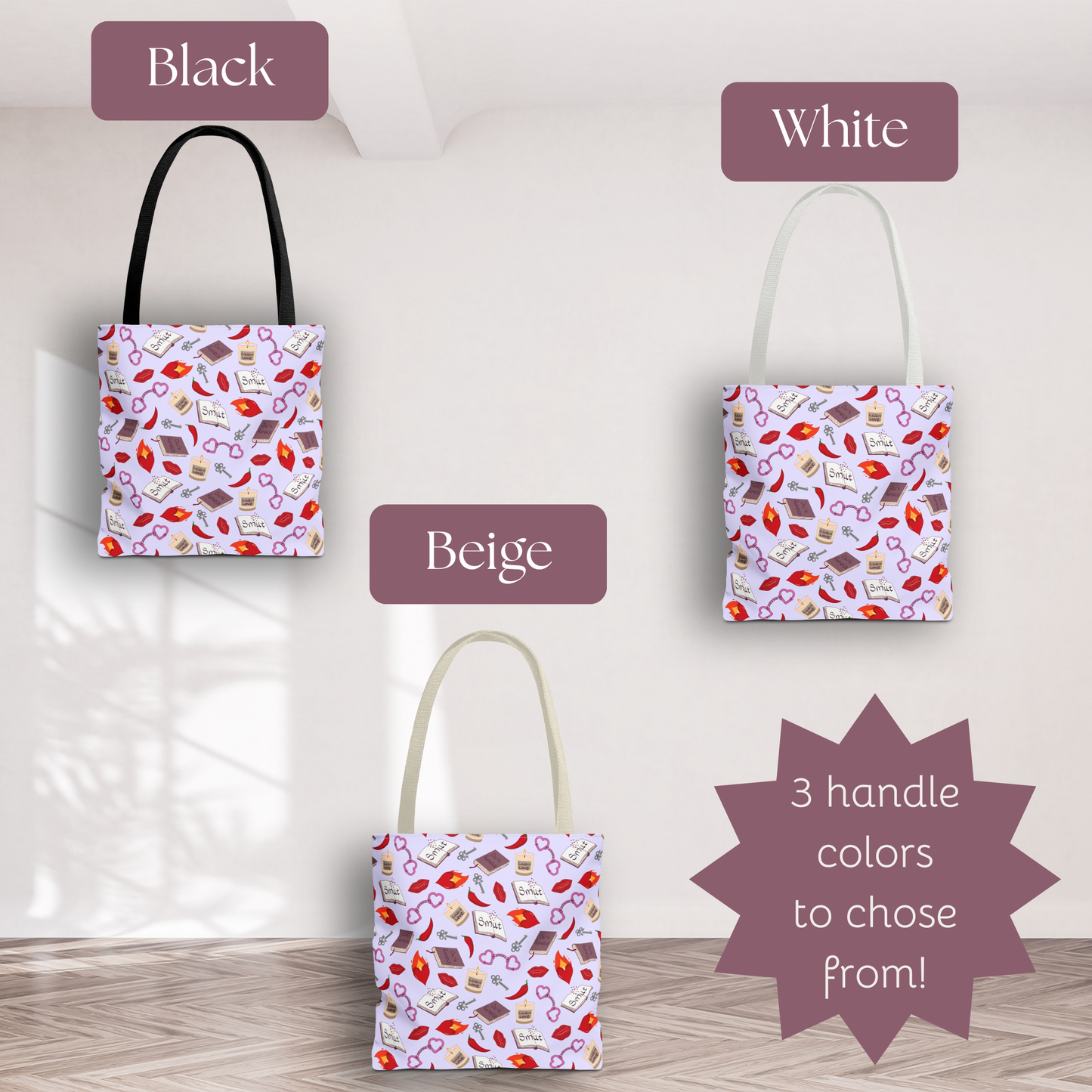 My Smutty Valentine Tote Bag, Dark Romance Book Lover Gift, Forbidden Love Handbag, Heart Handcuff Purse, Spicy Lips Shoulder Bag