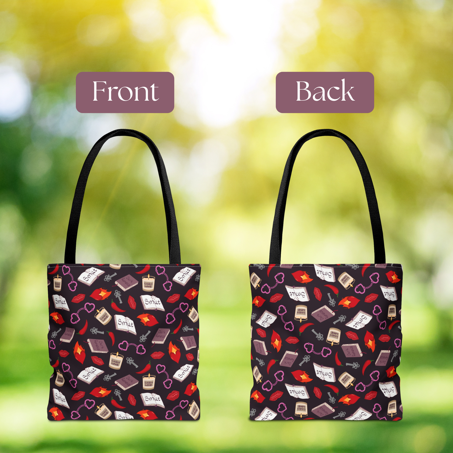 My Smutty Valentine Tote Bag, Dark Romance Book Lover Gift, Forbidden Love Handbag, Heart Handcuff Purse, Spicy Lips black Shoulder Bag