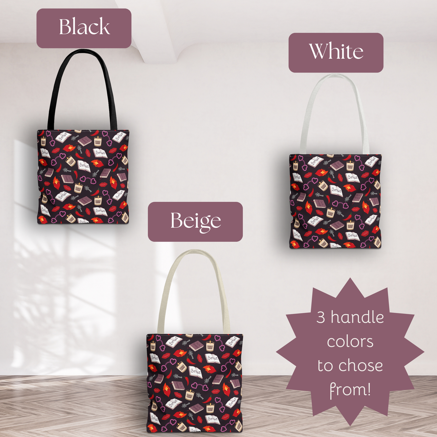 My Smutty Valentine Tote Bag, Dark Romance Book Lover Gift, Forbidden Love Handbag, Heart Handcuff Purse, Spicy Lips black Shoulder Bag