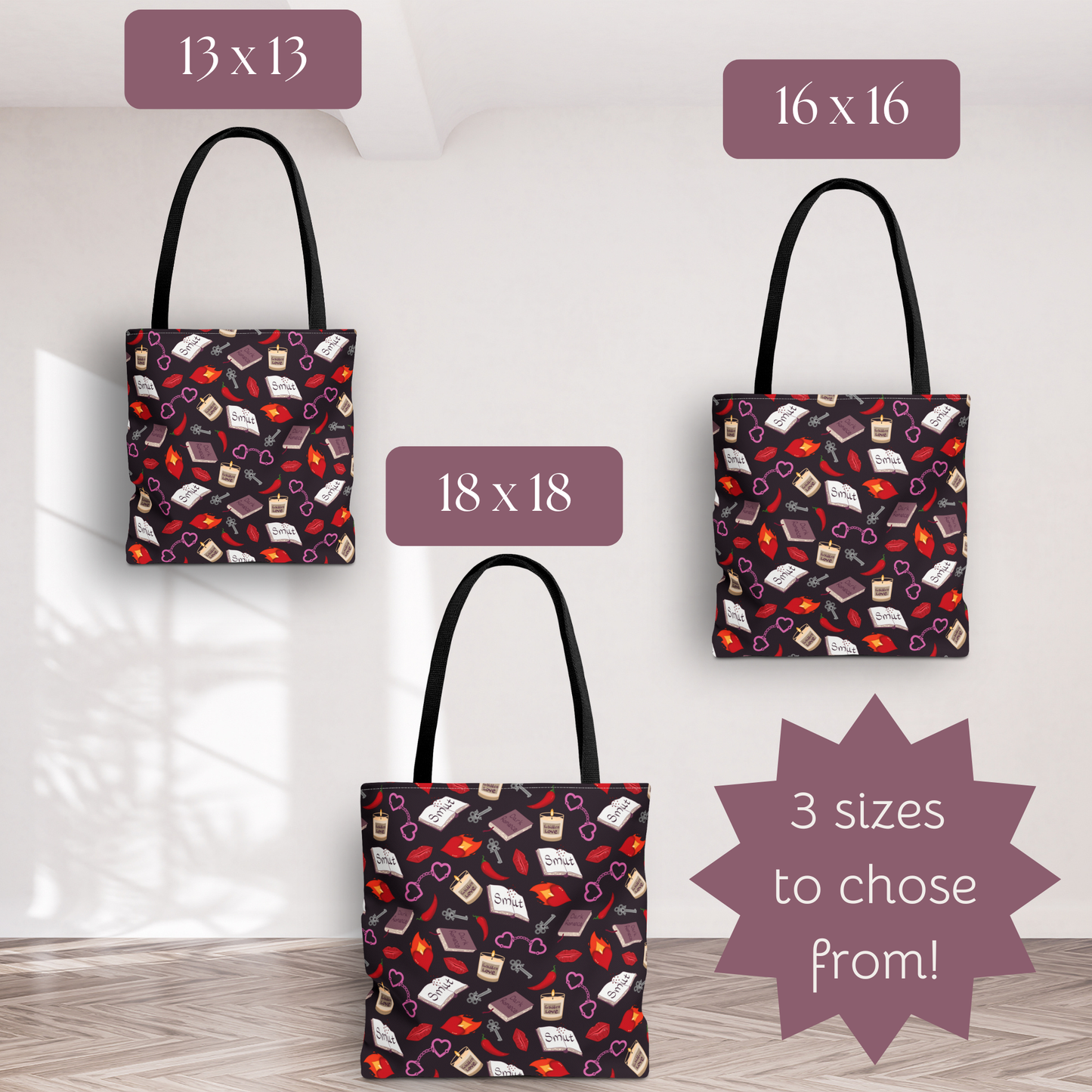 My Smutty Valentine Tote Bag, Dark Romance Book Lover Gift, Forbidden Love Handbag, Heart Handcuff Purse, Spicy Lips black Shoulder Bag