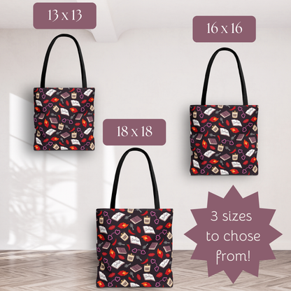 My Smutty Valentine Tote Bag, Dark Romance Book Lover Gift, Forbidden Love Handbag, Heart Handcuff Purse, Spicy Lips black Shoulder Bag