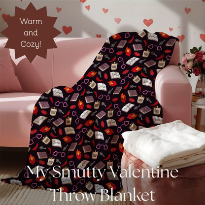 My Smutty Valentine Plush Blanket, Dark Romance Throw, Dark Love Decor, Heart Handcuffs, Flaming Hearts, Red Lips, Hot Peppers