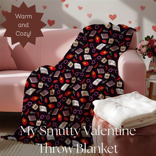 My Smutty Valentine Plush Blanket, Dark Romance Throw, Dark Love Decor, Heart Handcuffs, Flaming Hearts, Red Lips, Hot Peppers