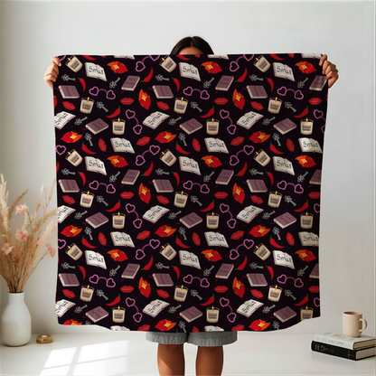 My Smutty Valentine Plush Blanket, Dark Romance Throw, Dark Love Decor, Heart Handcuffs, Flaming Hearts, Red Lips, Hot Peppers