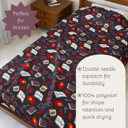 My Smutty Valentine Plush Blanket, Dark Romance Throw, Dark Love Decor, Heart Handcuffs, Flaming Hearts, Red Lips, Hot Peppers