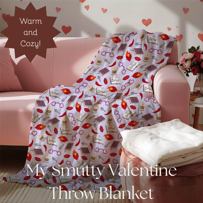 My Smutty Valentine Plush Blanket, Dark Romance Throw, Dark Love Decor, Heart Handcuffs, Flaming Hearts, Red Lips, Hot Peppers