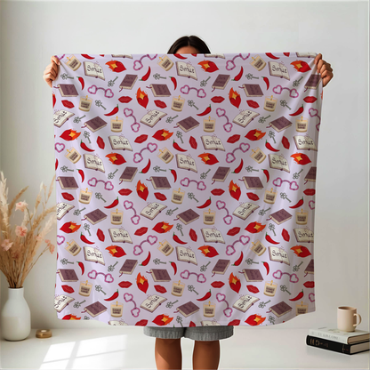 My Smutty Valentine Plush Blanket, Dark Romance Throw, Dark Love Decor, Heart Handcuffs, Flaming Hearts, Red Lips, Hot Peppers