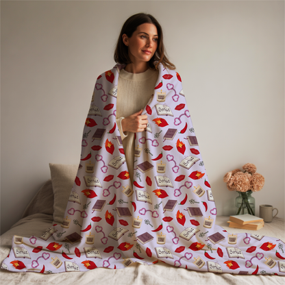 My Smutty Valentine Plush Blanket, Dark Romance Throw, Dark Love Decor, Heart Handcuffs, Flaming Hearts, Red Lips, Hot Peppers