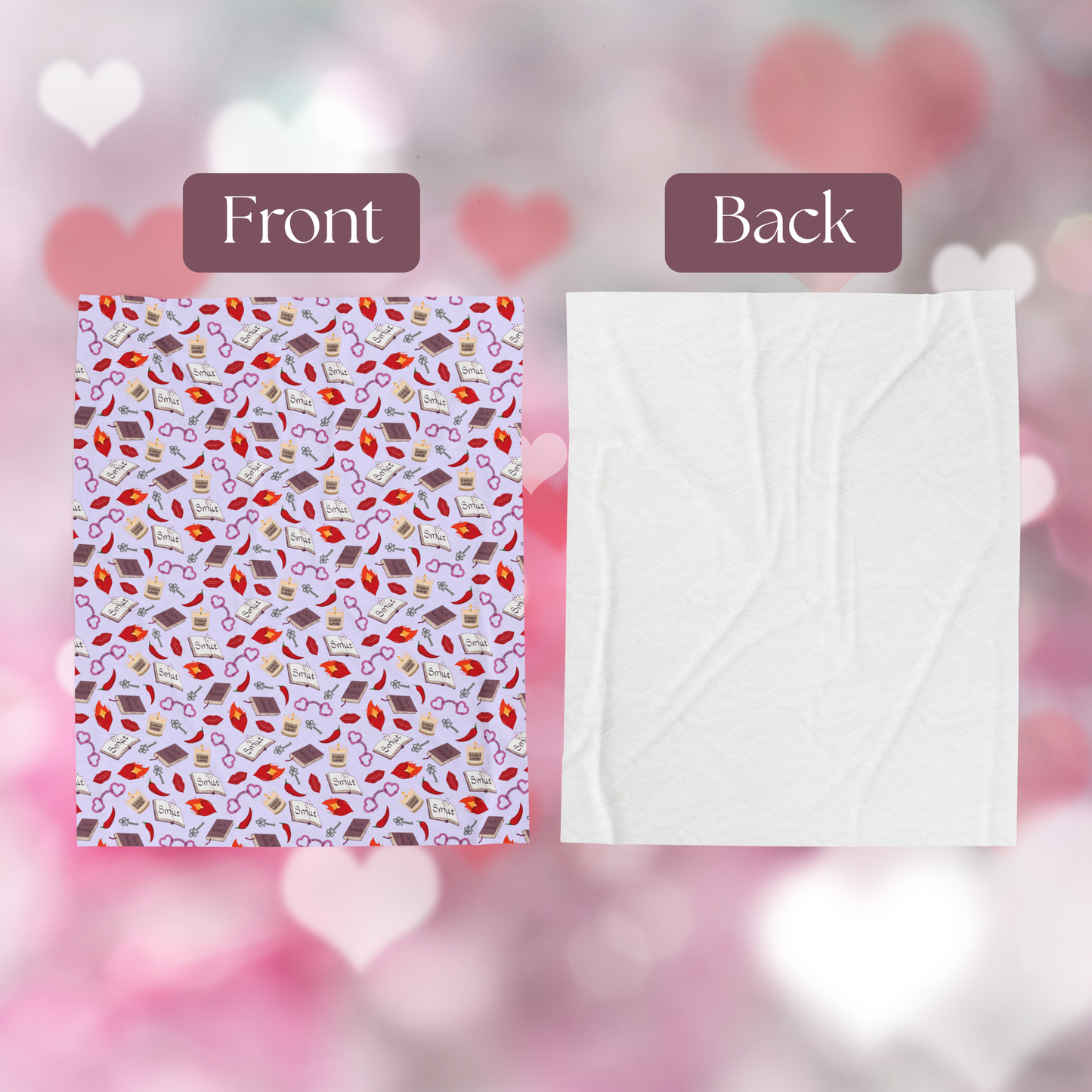 My Smutty Valentine Plush Blanket, Dark Romance Throw, Dark Love Decor, Heart Handcuffs, Flaming Hearts, Red Lips, Hot Peppers