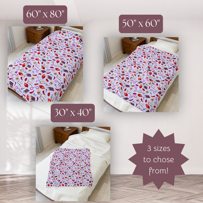 My Smutty Valentine Plush Blanket, Dark Romance Throw, Dark Love Decor, Heart Handcuffs, Flaming Hearts, Red Lips, Hot Peppers