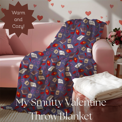 My Smutty Valentine Plush Blanket, Dark Romance Throw, Dark Love Decor, Heart Handcuffs, Flaming Hearts, Red Lips, Hot Peppers