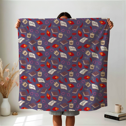 My Smutty Valentine Plush Blanket, Dark Romance Throw, Dark Love Decor, Heart Handcuffs, Flaming Hearts, Red Lips, Hot Peppers