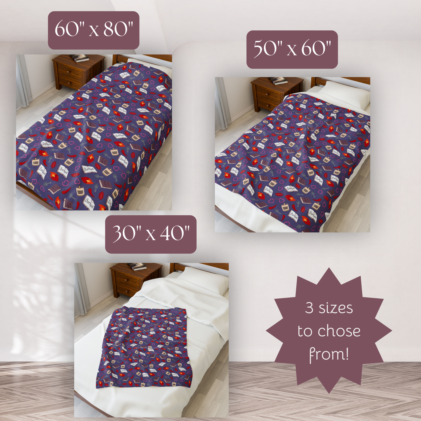 My Smutty Valentine Plush Blanket, Dark Romance Throw, Dark Love Decor, Heart Handcuffs, Flaming Hearts, Red Lips, Hot Peppers