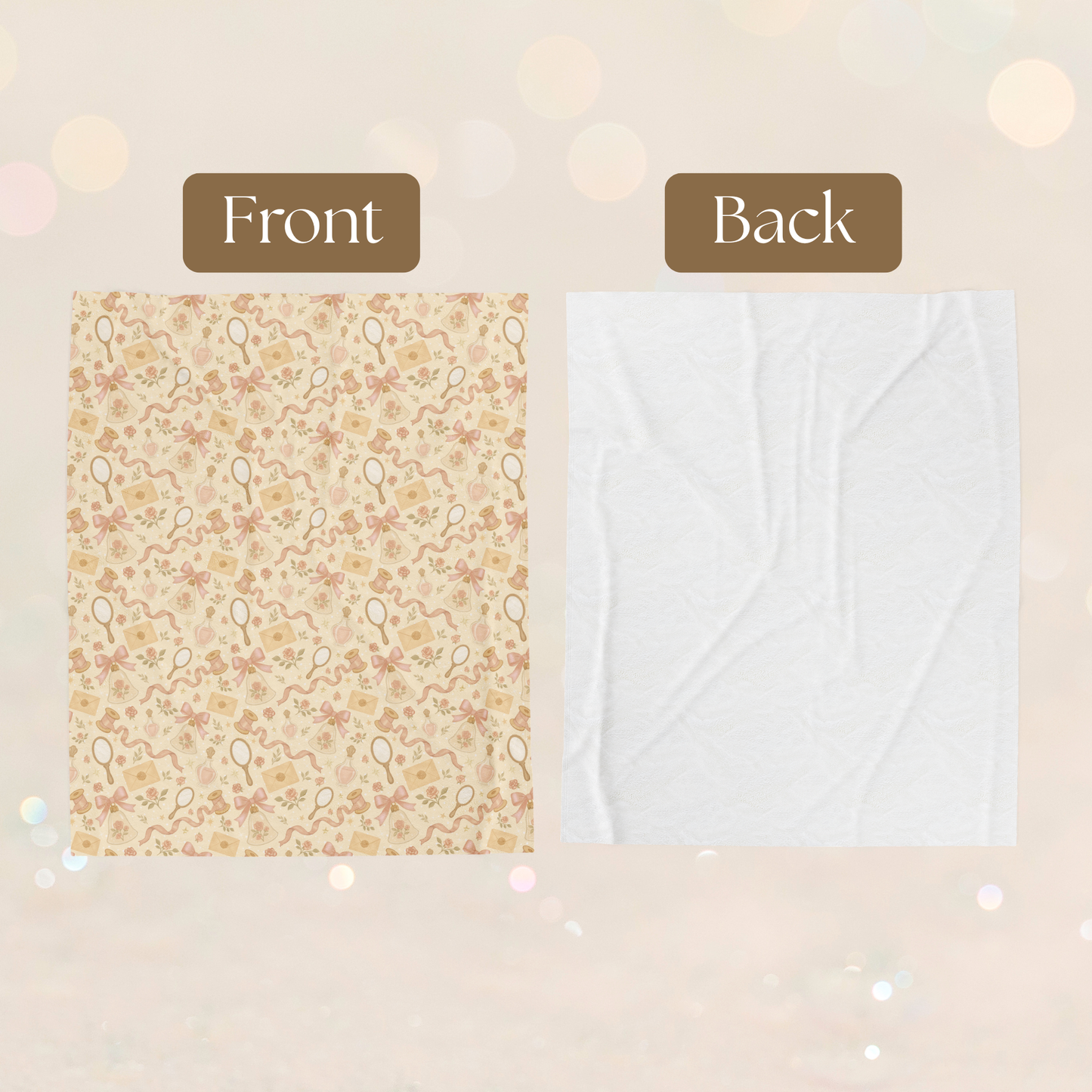 Winter Pink Coquette Velveteen Plush Blanket, Soft Girly Vintage Pattern