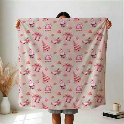 Pink Christmas Velveteen Plush Blanket, Festive Warm and Cozy Throw