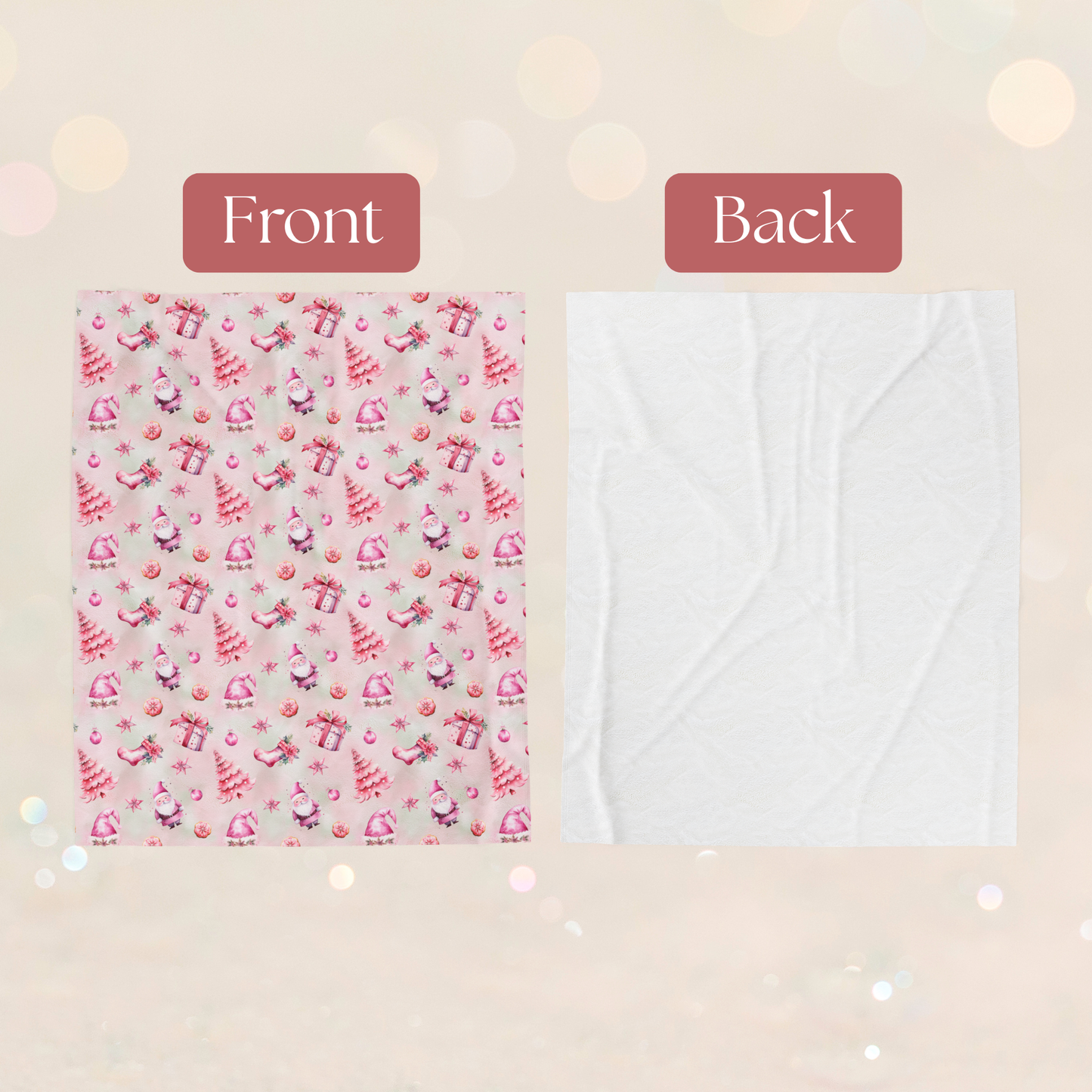Pink Christmas Velveteen Plush Blanket, Festive Warm and Cozy Throw
