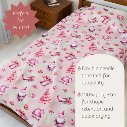 Pink Christmas Velveteen Plush Blanket, Festive Warm and Cozy Throw