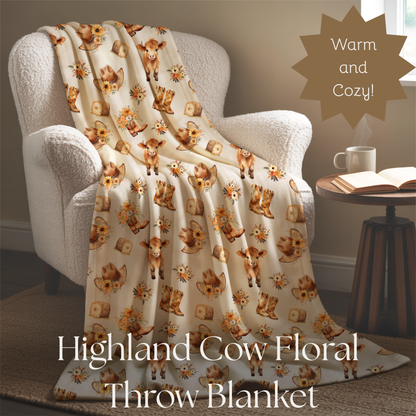 Baby Highland Cow Plush Blanket, cowgirl girly floral