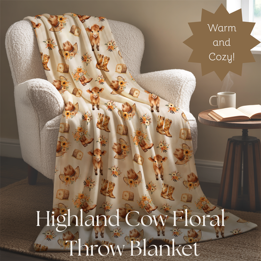 Baby Highland Cow Plush Blanket, cowgirl girly floral