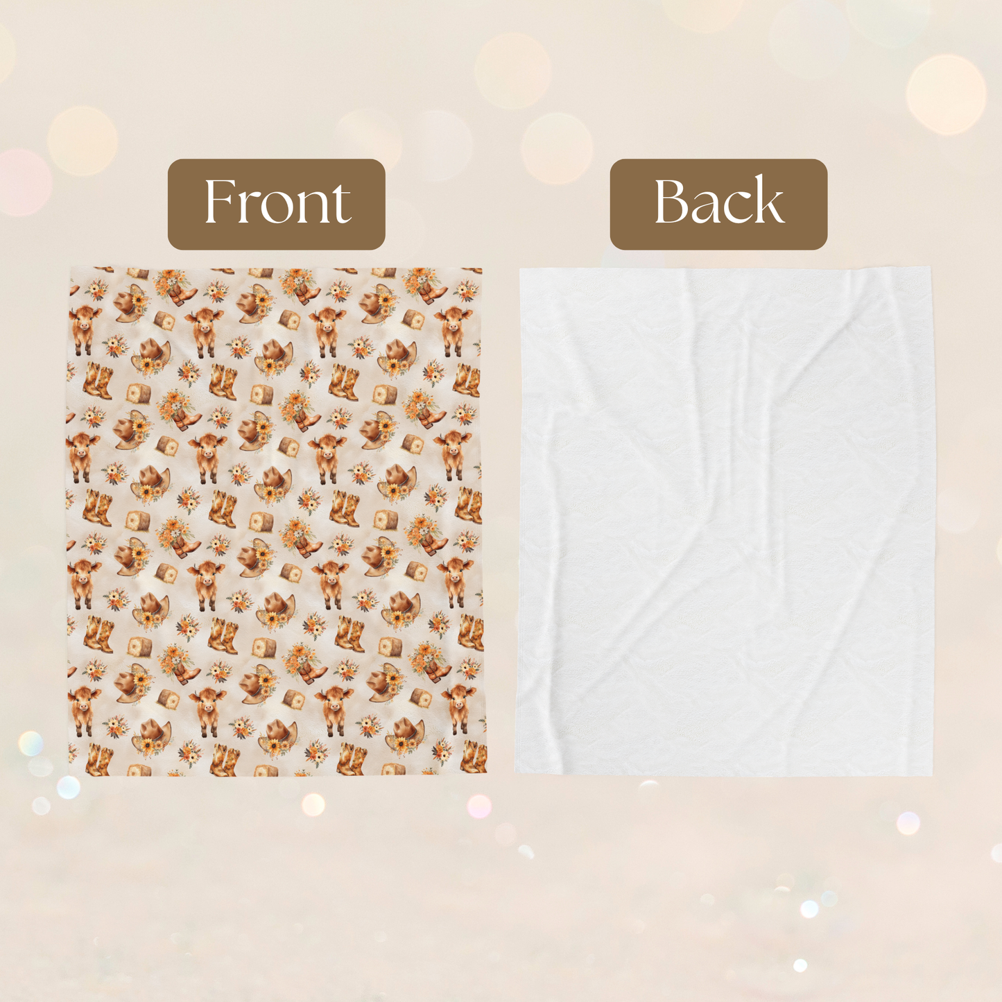 Baby Highland Cow Plush Blanket, cowgirl girly floral