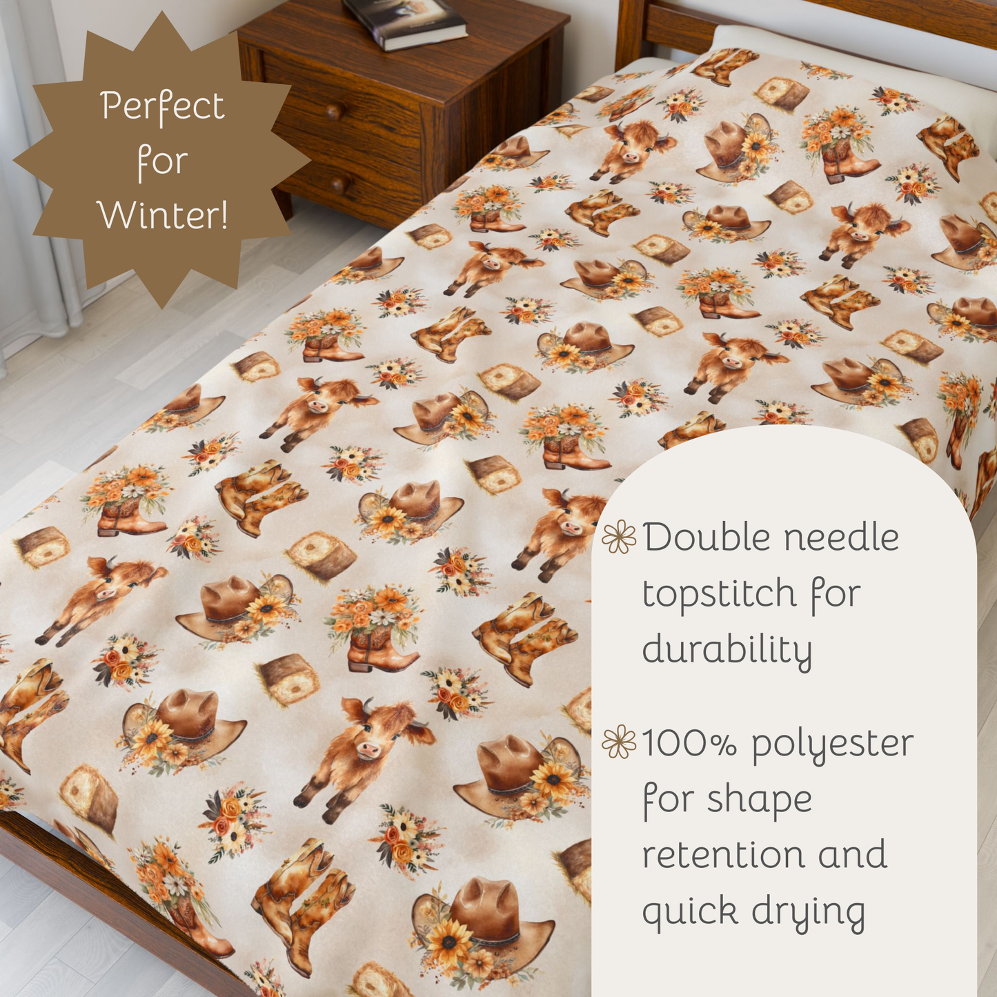 Baby Highland Cow Plush Blanket, cowgirl girly floral