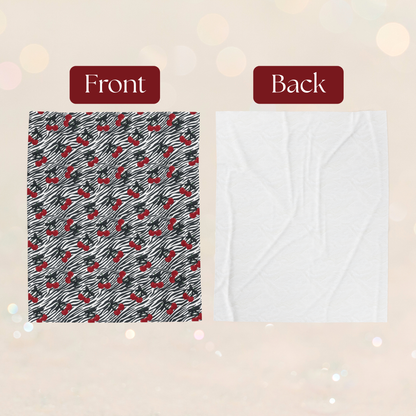 Zebra Print and Cherries with Pretty Bows Velveteen Plush Blanket -  Boujee Fun Cute Home Decor, Throw Blanket