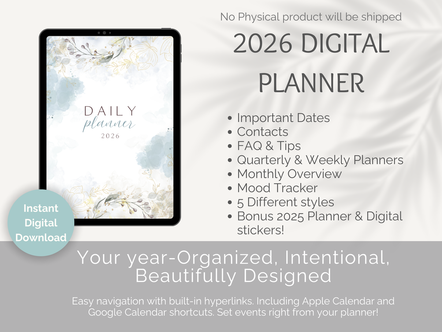 2026 Digital Planner | Hyperlinked | Bonus 2025 Planner and Digital Stickers