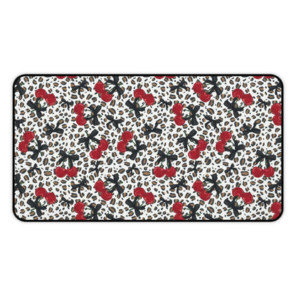 Desk Mat - Leopard Print Cherries Fun Cute Design
