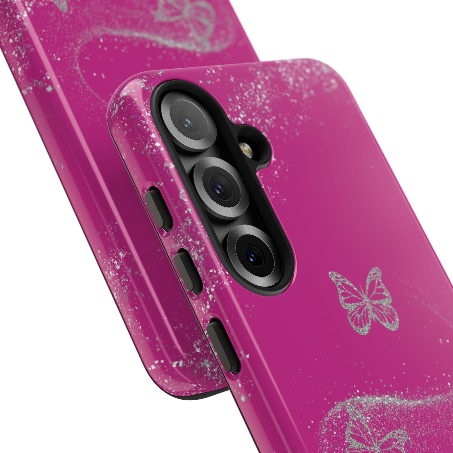 Glitter Butterflies with Pink Background Phone Case - Tough Cases, Decorative Cell Phone Cover