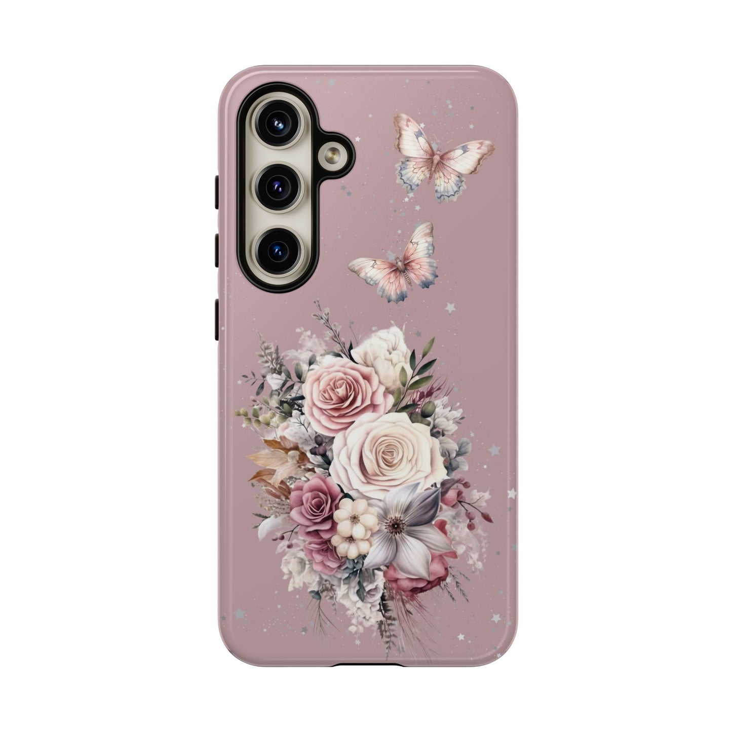 Dusty Rose Floral Phone Case - Tough Cases, Decorative Cell Phone Cover, Butterfly Design