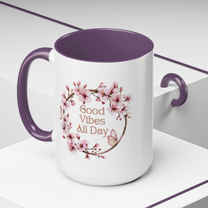 Good Vibes All Day Floral Coffee Mug - 11 & 15oz Accent Mug