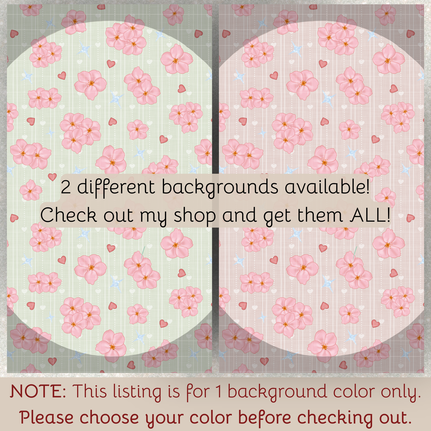 Cherry Blossoms Seamless Hand Drawn Digital Pattern | 300 DPI PNG | Instant Download