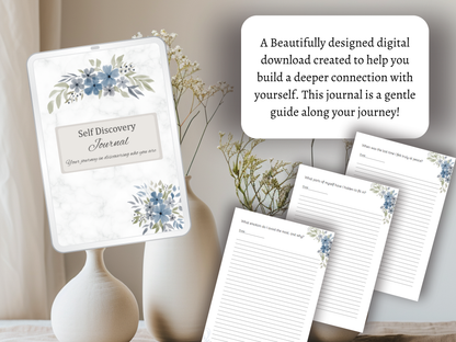 Self-Discovery Journal in Blue | 30 Guided Prompts for Personal Growth | Digital Download