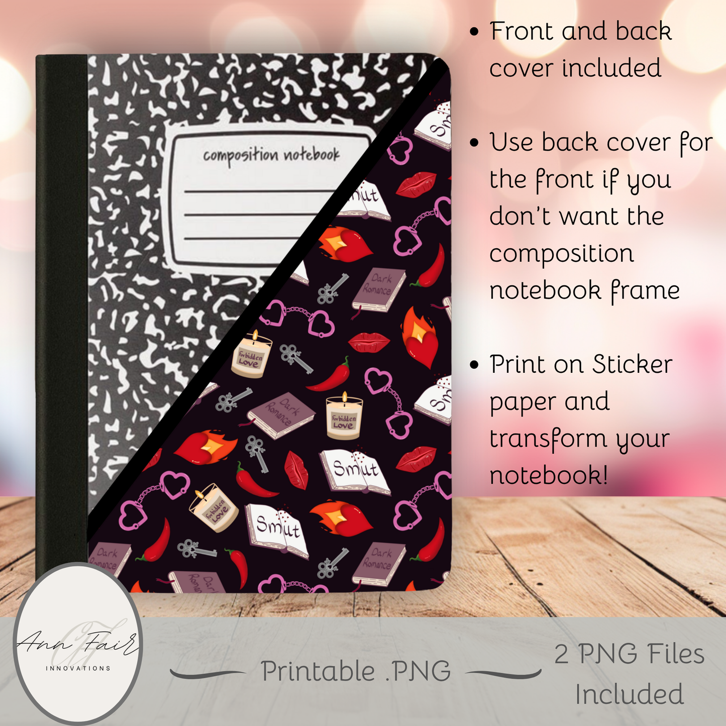 My Smutty Valentine Composition Notebook Cover | Digital Download PNG | Back to School, Journaling, DIY Custom Notebook, Sticker Paper Cover | Dark Romance