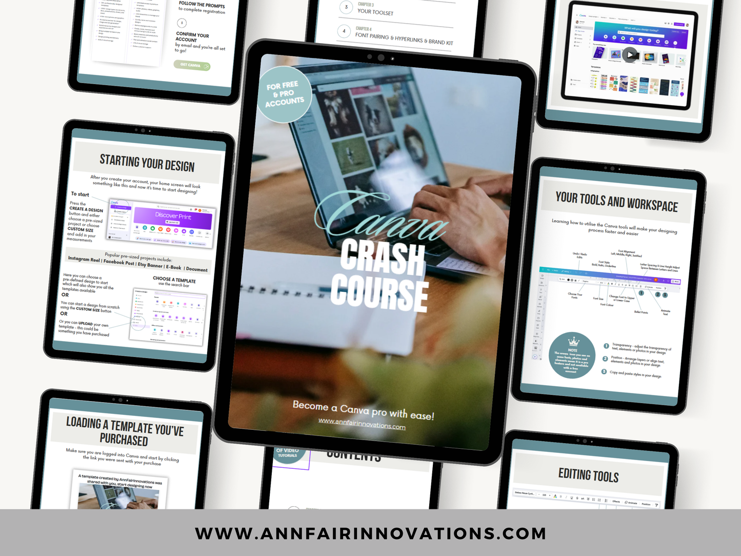 Canva Crash Course Guide – 62 Pages + 1.5 Hours of Video Tutorials | Instant Access