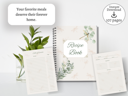 Nourish & Gather: A Cozy Blank Recipe Book in Dragonfly theme - Digital Download