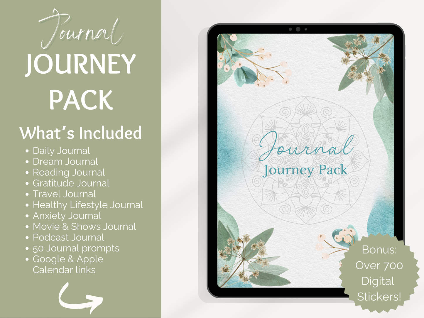 The Ultimate Digital Journal Journey Pack (Portrait & Landscape) | 9 Journals + 700+ Stickers + Apple & Google Calendar Links