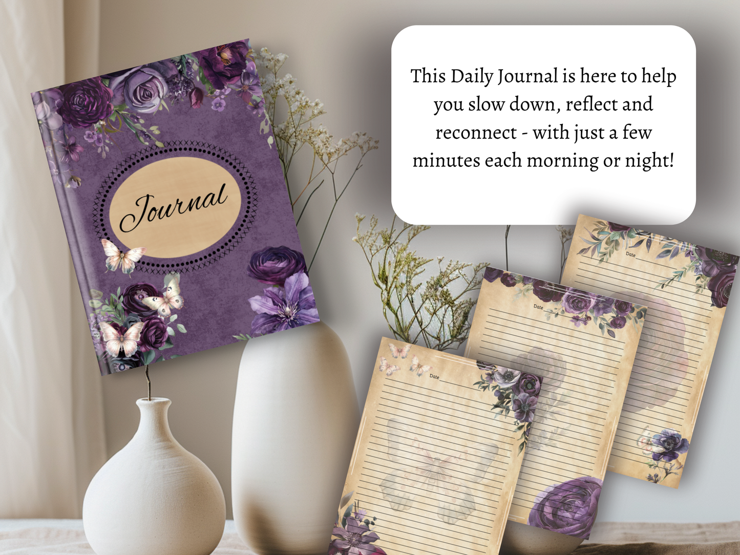 Daily Journal | Self-Reflection & Mindfulness | Digital Download | Moody Purple