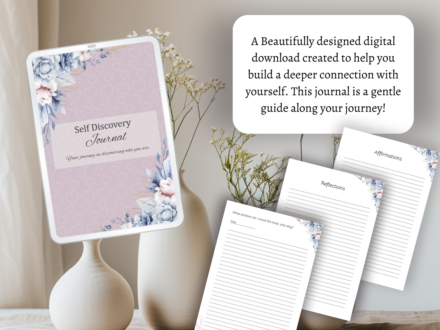 Self-Discovery Journal in Pink | 30 Guided Prompts for Personal Growth | Digital Download