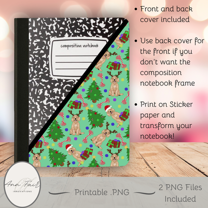 Goldendoodle Christmas Composition Notebook Cover | Digital Download PNG | Back to School, Journaling, DIY Custom Notebook, Sticker Paper Cover