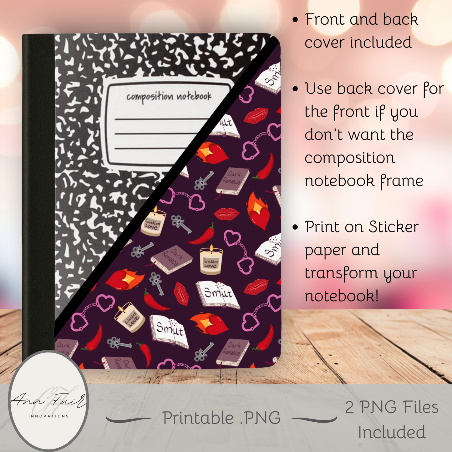 My Smutty Valentine Composition Notebook Cover | Digital Download PNG | Back to School, Journaling, DIY Custom Notebook, Sticker Paper Cover | Dark Romance