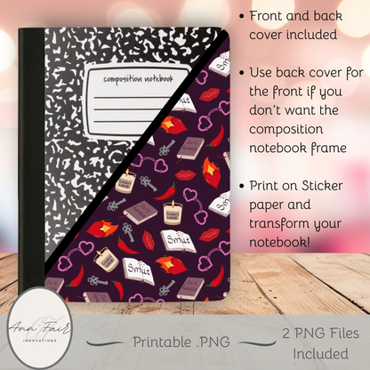 My Smutty Valentine Composition Notebook Cover | Digital Download PNG | Back to School, Journaling, DIY Custom Notebook, Sticker Paper Cover | Dark Romance
