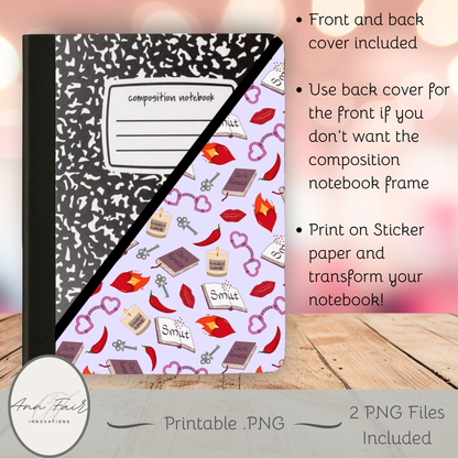 My Smutty Valentine Composition Notebook Cover | Digital Download PNG | Back to School, Journaling, DIY Custom Notebook, Sticker Paper Cover | Dark Romance