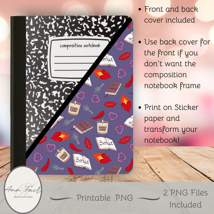 My Smutty Valentine Composition Notebook Cover | Digital Download PNG | Back to School, Journaling, DIY Custom Notebook, Sticker Paper Cover | Dark Romance