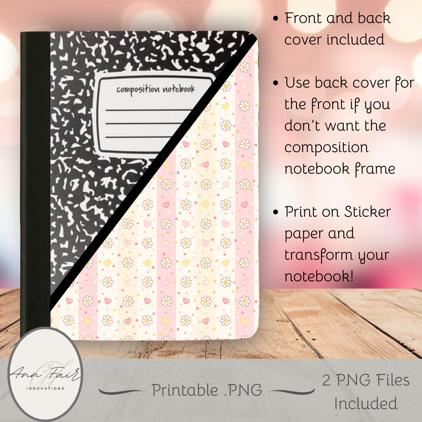 Easter Stripes Composition Notebook Cover | Digital Download PNG | Journaling, DIY Custom Notebook, Sticker Paper Cover