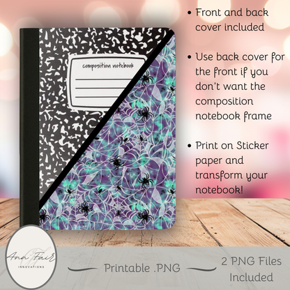 Spooky Spider Webs Printable Composition Notebook Cover | Digital Download PNG | Back to School, Journaling, DIY Custom Notebook, Sticker Paper Cover