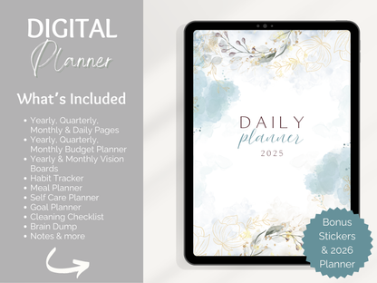 2025 Digital Planner | Hyperlinked | Bonus 2026 Planner and Digital Stickers